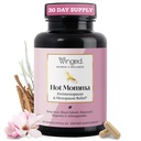 Winged Wellness Momma fierbinte Menopause Suplimente pentru femei - Menopauza fără hormoni Ajutor pentru Flash-uri fierbinți și transpirații de noapte cu Chaste Tree Berry, Multivitamine & More - 60 Capsule Vegan