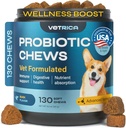 Probiotice pentru câini - Chews Probiotice câine pentru Digestive și Sanatate Gut, Dental, Suport Sistem imunitar - Tratamente prebiotice soft Chem - Wild Yam, Pudră de Drojdie - Diaree și supliment suport Bowel