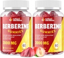 2000mg Berberine Supliment Gummies - Berberina de mare potenta cu Ceylon Scorțișoară Candy, Turmeric, Magneziu, Crom - Zahăr gratuit, Vegan, Non-GMO, Gluten-Free - Peach Flavor 60 Gumies - 2 Pack