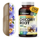 BIO KRAUTER Cicoare Fiber Supliment - 1200 mg Concentraţie - 250 Conte - Pulbere de rădăcină de cicoare - Capsule de Inulin pentru suport digestiv - Vegan