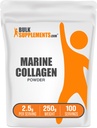 BulkSupplements.com Powder Colagen Marine - supliment Colagen Peptides Marine, pentru păr, piele, & Nails - Hydyrolyzed & Gluten Free, 2,5g per Serving, 250g (8.8 oz) (Pachet de 1)