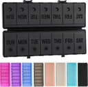 Organizator pilula pliabil de 2 ori pe zi w/Etched Labels -Protecție dublă și portabil săptămânale AM Pill Box, 7 zile Medicina Container, Pastile mari de călătorie caz pentru săptămâna supliment zilnic Vitamina - toate negru