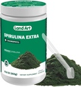 Land Art Certified Organic Fresh Spirulina Extra Powder 300g - Îmbunătățit cu Clorofila Biodisponibilă Adăugat - Nearomat - Clean Source - 3rd Party Tested - Measuring Spoon Inside
