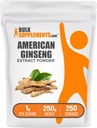 BulkSupplements.com American Ginseng Extract pulbere - Ginseng Suplimente, Herbal Supplements - Gluten Free, 1g per Serving, 250g (8.8 oz) (Pachet de 1)
