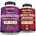 Nutrivein Premium Coreean Panax Ginseng Supliment & Resveratrol Bundle: capsule Resveratrol de mare absorbție și ginseng pentru creier, apărare, reparații, & Vitality
