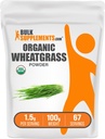 BulkSupplements.com Organic Wheatgrass Powder - Organic Super Greens Powder, Superfoods Supplement - Vegan & Gluten Free, 1.5g per Serving, 100g (3.5 oz) (Pachet de 1)