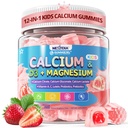 Copii Gume de calciu + D3 & Magneziu pentru 4+, cu Gluconat de calciu citrat de calciu, Lactat de calciu, Probiotice & Prebiotice pentru copii de sănătate osoasă,Muscula de sprijin,Sănătate Digestivă,Sugar gratuit 60Cts