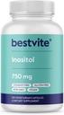 BESTVITE Inositol 750 mg sub formă de Myo Inositol (120 capsule vegetariene) - Fără Stearete - Vegan - Non OMG - Gluten Free