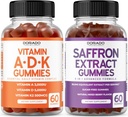 ADK Vitamina D3 K2 D (60 Gummies) K - 10 Vegan Supliment - Delicious Raspberry Flavor și Saffron (60 Gummies) Premium Sugar Supplements for Adulți - 5 in 1 Advanced Formula - Vegan & SUA Made
