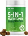 Pet MD 5in1 caine Multivitamine - 30 Vitamine esentiale, Minerale & Nutrients for Skin & Coat, Hip & Joint, Digestion, Imune & Senior Dog Vitamins - Glucosamine, Omega 3 6 9, & Probiotice - 120 ct