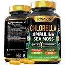 Suplimentul Chlorella pentru bărbaţi şi femei - 7in1 Formula cu Spirulina, Sea Moss, Clorofill, Gotu Kola, Boswellia & Bacopa - Suport imunitar - Bogat în Nutrient, Vitamine - 120 capsule