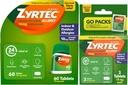 Zyrtec 24 ore Suplimente pentru alergie, medicamente pentru alergii în interior şi în exterior cu 10 mg HCl cetirizină per comprimat antihistaminic, Bundle Pack, 60 ct + 3 ct Pachete pentru călătorii, 63