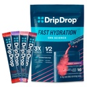 Pachete de hidratare DripDrop - Pachet de varietati suculente - Electroliti de unică folosinta Mixul de bautura - Struguri, Punch de fructe, Limonada de capsuni, Cherry - Non-GMO, Gluten Free, Vegan - 16 Sticks