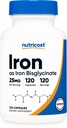 Nutricost Suplimentul Bisglicinat de Fier (25 mg) 120 Capsule - de la Chelat Bisglicinat feros - Ne-GMO & Gluten-Free