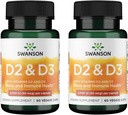 Swanson Vitamina D Complex cu vitamine D2 & D3 - Complex complet de vitamine Sunshine pentru Bone, Dental & Imune Health - Supliment de vitamine (50 mcg, 60 capsule vegetale) (2 ambalaj)
