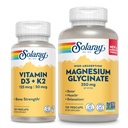 SOLARAY Vitamina D3 K2 şi glicinat de magneziu - Bone Health Bundle - Absorbţie de calciu, nervi, inimă şi suport imunitar w/ 5000 UI vitamina D, 350 mg Magneziu Chelated, 60- Day Guarantee, 120ct/ 120ct
