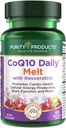 Produse de puritate CoQ10 Daily cu Resveratrol Melt 100mg CoQ10-30mg Trans-Resveratrol - Vitamina A, D3, E și B12 (sub formă de metilcobalamină) - 60 comprimate de eliminare rapidă