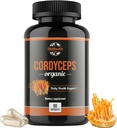 Cordyceps Organic Dietary Supplement - Natural Energy Boost and Respiratory Health Support with Cordyceps Militaris, Clinical Backed, Non-GMO & Allergen-Free 