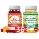 Lunakai Vitamina D3 și vitamina B12 Gummies Bundle - Imunitate, Oase și Mood Supplement VIT D3 2000IU - 3000mcg Methylcobalamină de înaltă absorbție Gummy energie