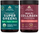 Nutriţie antică organică Supergreen Powder, verde aroma, 25 Serviri + Multi Colagen Pulbere Proteina, Căpşuni Limonadă, 24 Serviri