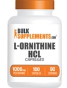 BulkSupplements.com L-Ornithine capsule HCl - L-Ornithin clorhidrat, L-Ornithin 1000mg - Aminoacids Supliment, Gluten gratuit, 2 capsule per Serving, 180 Conte (Pachet de 1)