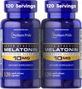 Puritan's Pride Super Force Melatonin 10mg Sleep Aid, Dietary Supplement for Sound, Restful, & Longer Sleep Support, 4 Moon Supply, 120 Rapid Release Capsule, 2 Pack (Packaging May Vary)