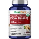 NusaPure Red Korean Panax Ginseng 20:1 Extract, 450 mg echivalent cu 9.000 mg 180 Veggie Caps (USDA Organic, Non-GMO, Vegan, Vegetarian, Bioperine)