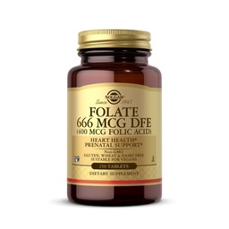 Solgar Folate 666 mcg DFE (acid folic 400 mcg) - 250 comprimate - Suport prenatal - non-GMO, Vegan, Gluten Free, Dairy Free, Kosher - 250 Serviri