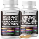 Lions Mane Supliment Cognitive Supplement, Immune Health with Turkey Tail 20in1 Mushroom Reishi Cordyceps Chaga with Marshmallow Root - 120 Count