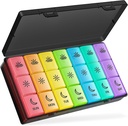 BUG HULL Pill Organizator de 3 ori pe zi, Large Weekly Medicina Pilula Organizator 3X pe zi, 7 zile Pilula Cutie Cazuri Dimineața Seara prânz pentru vitamina, Cod-Liver ulei, Suplimente (Rainbow negru)