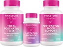 Pink Stork New Mom Necesities Bundle: Vitamina postnatală cu DHA și acid folic, Alăptarea Probiotic pentru alimentarea cu lapte matern + Suport imun, Postpartum Mood + Suport hormon, Postpartum Essentials