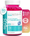 BIOVITALIA Vitamina B12 Capsule Metil Cobalamină Supliment 1000 mg capsule pe bază de plante - Suport funcţie nervoasă şi metabolism îmbogatit cu cereale Spirulina Beetroot - 60 Vegan Caps
