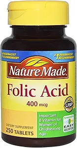 Nature Made Acid folic 400 mcg (665 mcg DFE) Tablete, 250 Count (Pachet de 3)