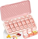 Organizator de pastile de 3 ori pe zi, 7 zile cutie de pastile - GloDeals Organizator de pastile săptămânale, Portable Removable Daily Medicine Dispenser caz de vitamina pește supliment ulei, roz