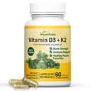 Vitality Vegan Vitamina D3 K2 4000 UI (100mcg) cu ulei de cocos, 100% plante pe bază de vitamina D pentru Vegan și Vegetarian - 60 capsule