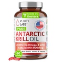 Puritate Labs Antarctica Krill ulei 2000mg Omega-3 cu Astaxantină 800mcg Suplimente pentru a sprijini memoria- bogat în Omega 3, acizi grasi, DHA, EPA & Fosfolipide - 60 Softgels