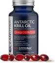 Wild Caught Antarctic Krill Oil 500mg Softgels, SuperbaBoost Omega 3 Supliment, EPA & DHA, Astaxanthin, Choline, 56% Fosfolipide, durabil, fără ulei de pește, aromă de vanilie (60-zi de aprovizionare)