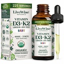 LiveWise Naturals Vitamina Bebelusului D3-K2 Supliment lichid, picaturi de vitamine pentru sugari si copii mici, pentru crestere sanatoasa, dezvoltare si wellness zilnic, usor de utilizat picurator in sticla de sticla, 1 Fl Oz
