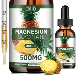 Magneziu Glicinat Supliment, Lichid de magneziu Glicinat Picături lichide 500mg-Suport Stress Relief, Relaxare, Mood, Somn, Bone & Muscle-2 Fl Oz, Vegan, Ananas Flavor