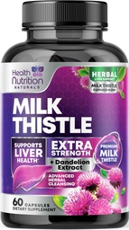 Milk Thistle Supliment cu Silymarin Marianum & Dandelion Root Liver Health Support - 9:1 Extract de ficat Cleanse Detox & Reparație 1000mg echivalent - Nature's Milk Thistle Supplements - 60 capsule