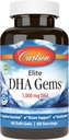 Carlson - Elite DHA Gems, 1000 mg DHA, Wild Caught, Sustainable Sourced, Brain Function & Healthy Vision, 60 Softgels