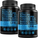 12-in-1 Nootropic Creier Supliment Anhidros: Ginkgo Biloba pentru Brain Support, Memorie și Focus - B12, Alpha GPC, L Theanin și suplimente coline cu Bioperine Non Cafeinated 1321mg (120ct)