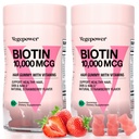 Biotin Gummies 10000mcg Suplimente - cu vitamina C, A, D, B-complex, Folate, Zinc pentru femei și fete- Vegan Biotin păr de creștere Gummy pentru păr sănătos și unghii, Non-GMO, căpșuni, 120 Urs
