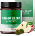 HERBAMAMA Ginkgo Biloba Gummies - 120mg Ginkgo Biloba Herb pentru suport pentru creier - Vegan, non-GMO Creier Focus & Clarity Supliment - 90 Pectin-Based Apple-Flavored Chews