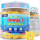 Copii Omega 3 Gumete + Calciu 400mg + Vitamina D3 K2 + C, Omega-3 DHA & Supliment EPA - Fără Burps de pește, fără zahăr - Copii și adolescenți Om