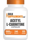BulkSupplements.com Capsulele Acetil L-Carnitina - HCl ALCAR, Supliment Carnitina - Capsule ALCAR, Acetil L-Carnitina 1500mg - Gluten Free, 2 capsule per Serving, 240 capsule