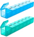 BUG HULL Weekly Pill Organizator mari 2 Packs, Extra Large Travel Pill Organizatori, Pilula 7 Ziua, Pastile de călătorie Caz, Medicina Organizator de pastile pentru vitamine, Suplimente și medicamente (Blue+Green)