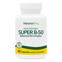 Naturas Plus Super B50-90 Capsule vegetariene - Mare potenta B Complex supliment de vitamine - Brain & Energy Booster - Gluten-Free - 90 Serviri