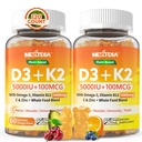 Vitamina D3 K2 Gummies 5000UI / 10000 UI cu Omega-3 250mg + K2(MK-7) 100mcg - 5X Absorbție decât standardul D3K2, cu vitamina C, zinc și 5 legume organice, Supports Bone & Teth Force, Imunity
