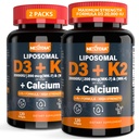 Vitamina D3 20000 UI + vitamina K2 (MK4 & MK7) 200mcg + Citrat de calciu, Vitamina optimă D3 K2 Softgel - Os puternic & musculare, Absorbție de calciu, ajutarea deficitelor de vitamine, Ușor de înghițit, 2Pack